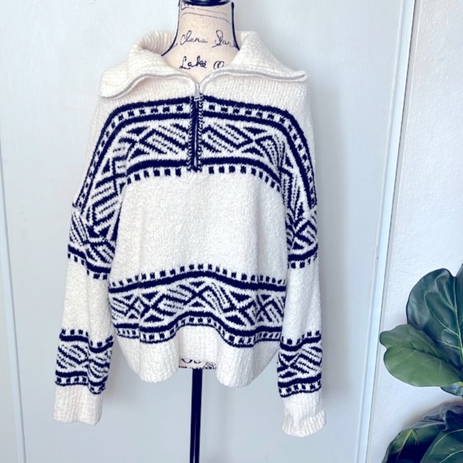 Joie Chunky Knit Quarter Zip Collared Pullover Sweater Size Large